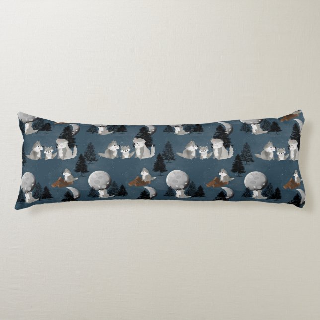 Cute Wolf Pack Woodland Night Baby Nursery Seitenschläferkissen (Vorderseite)