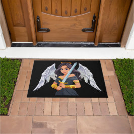 Cute woman Angel's with open wings and sword Fußmatte