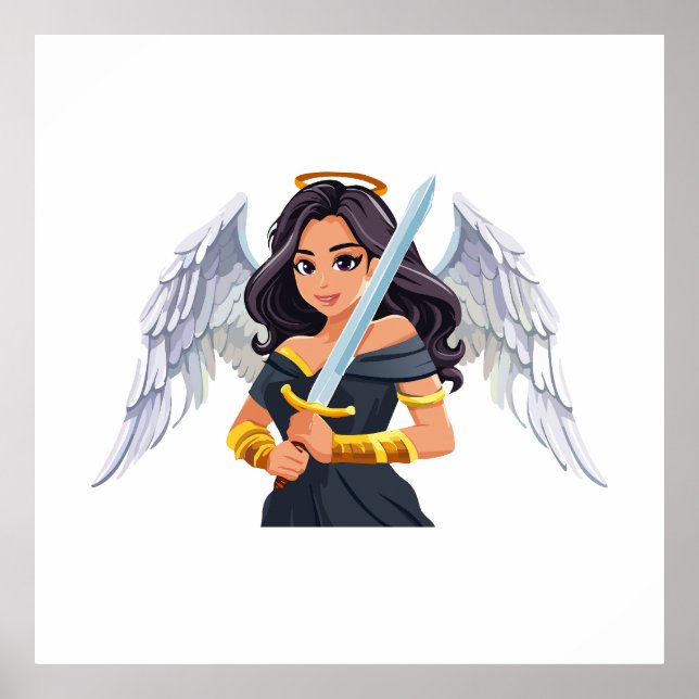 Cute woman Angel's with open wings and sword Poster (Vorne)