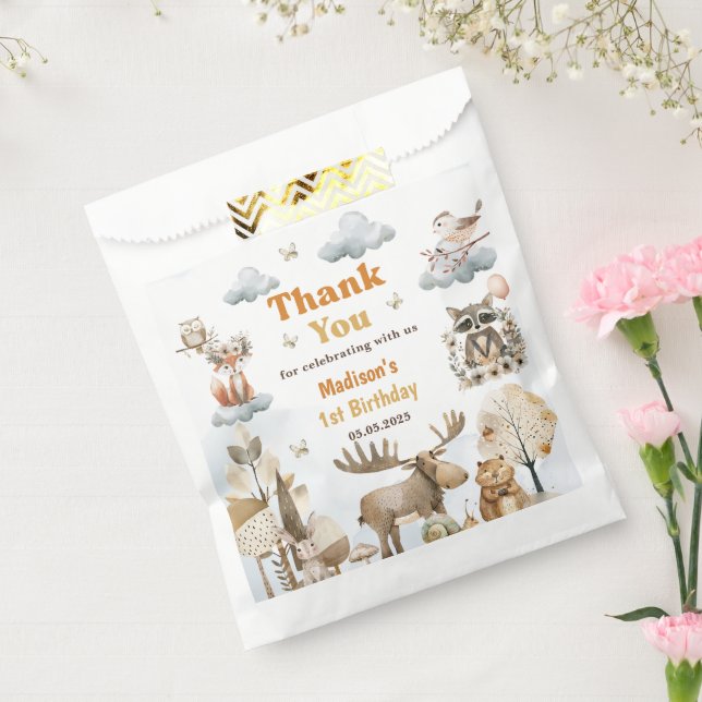 Cute Woodland Animals 1st Birthday Party Favor Bag Geschenktütchen (Versiegelt)