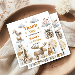 Cute Woodland Animals 1st Birthday Party Napkins Serviette