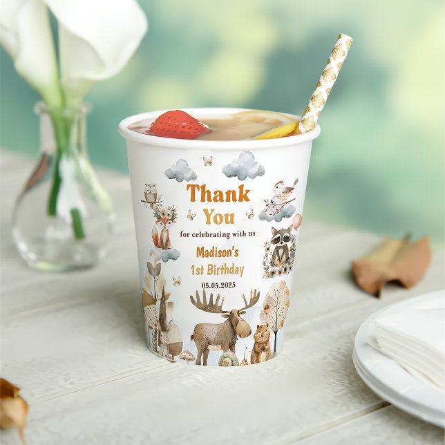 Cute Woodland Animals 1st Birthday Party Paper Cup Pappbecher (Von Creator hochgeladen)