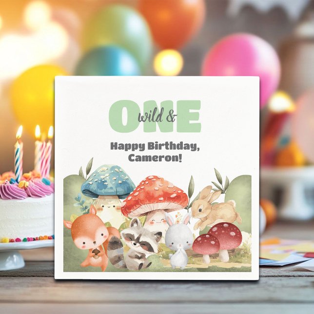 Cute Woodland Animals 1st Birthday Party Serviette (Von Creator hochgeladen)