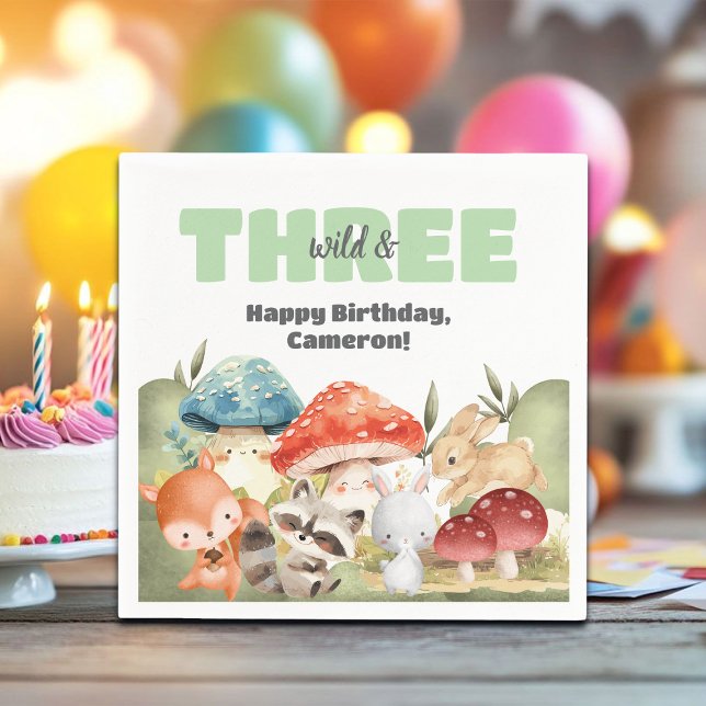 Cute Woodland Animals 3rd Birthday Party Serviette (Von Creator hochgeladen)