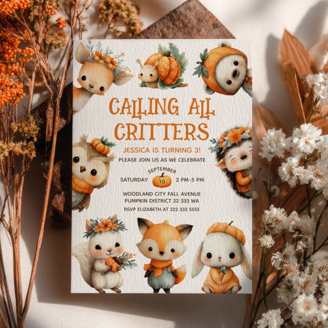 Cute Woodland Animals Autumn Fall Kids' Birthday Einladung (Von Creator hochgeladen)
