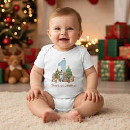 Cute Woodland Animals Baby First Christmas Blue 1 Baby Strampler