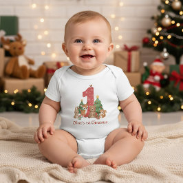 Cute Woodland Animals Baby First Christmas Red 1 Baby Strampler