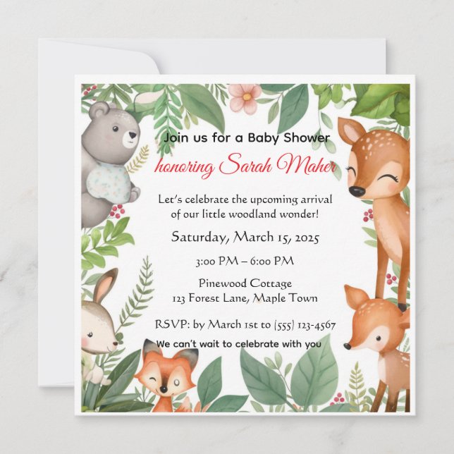 Cute Woodland Animals Baby Shower Invitation  Einladung (Vorderseite)