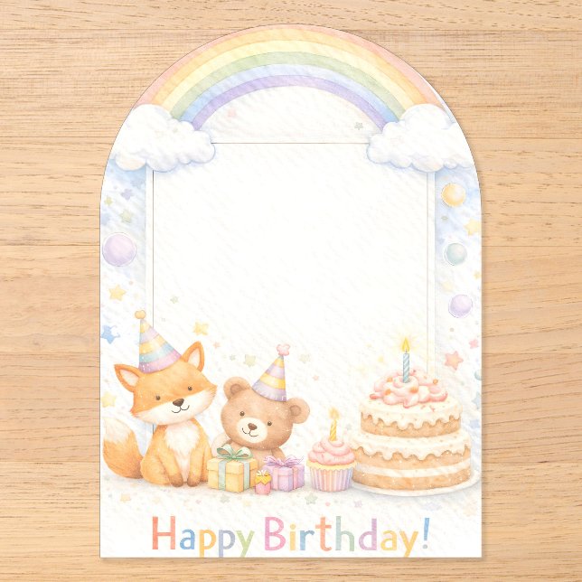 Cute Woodland Animals Birthday Acrylic Invitation (Recto)