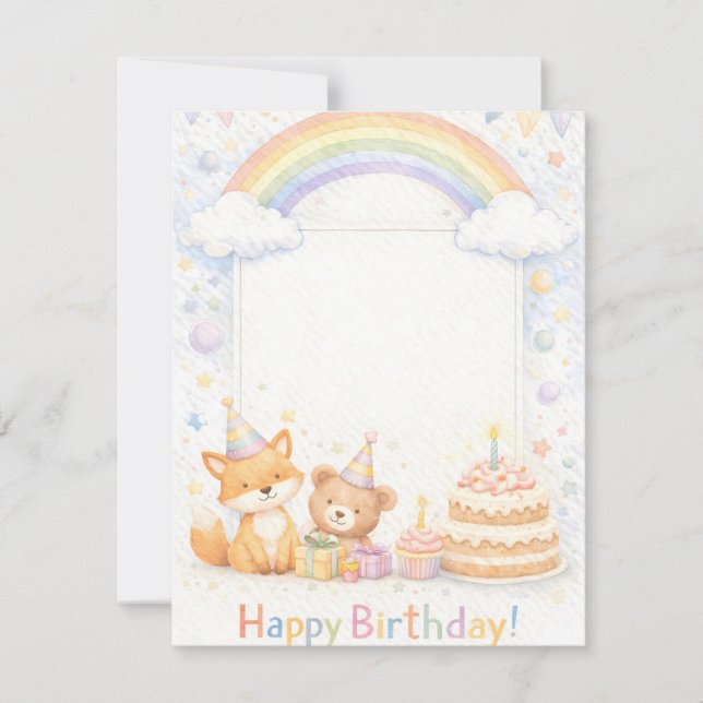 Cute Woodland Animals Birthday Invitation (Devant)