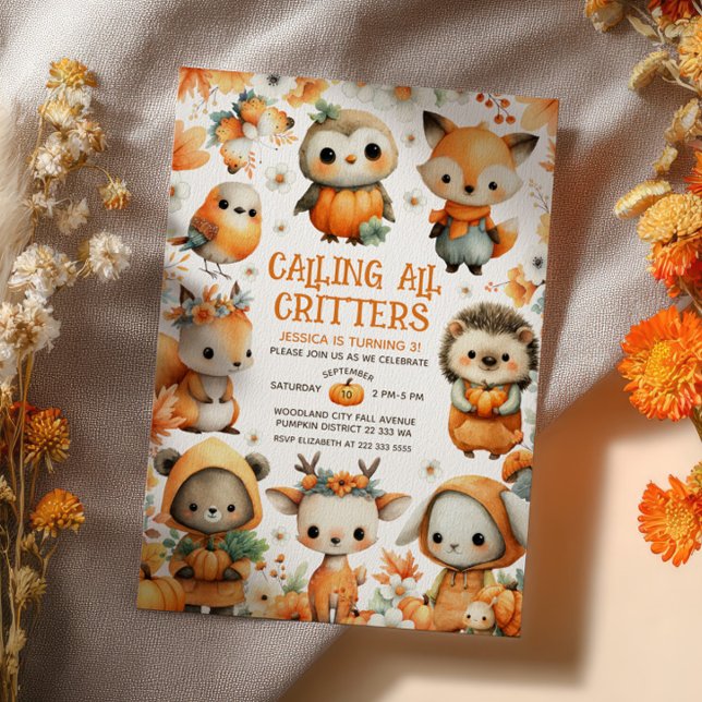 Cute Woodland Animals Festive Autumn Kids Birthday Einladung (Von Creator hochgeladen)