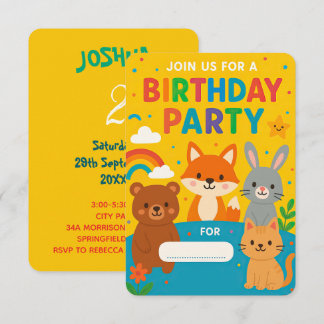 Cute Woodland Animals Kids Birthday Party  Einladung