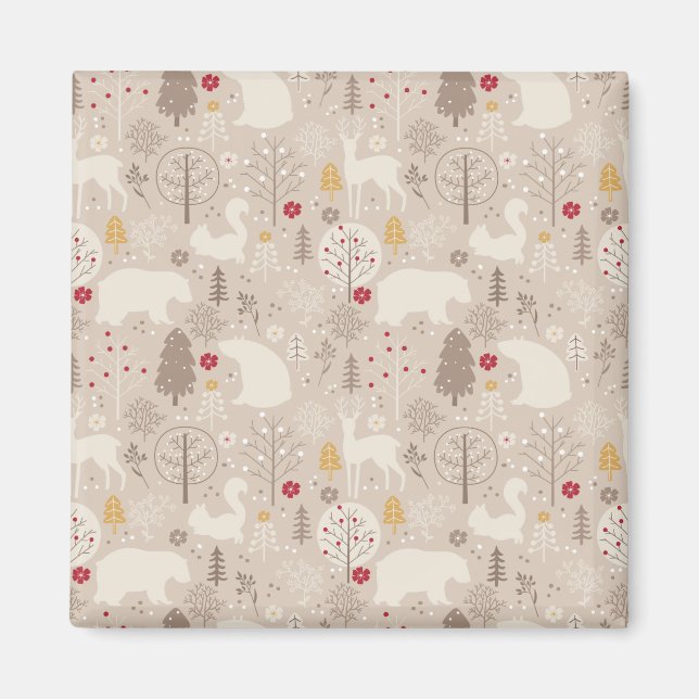 Cute Woodland Animals Nordic Pattern Magnet (Vorne)
