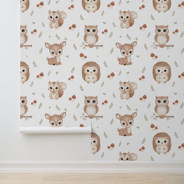 Cute Woodland Animals Wallpaper for Nursery Tapete (Anwendung)
