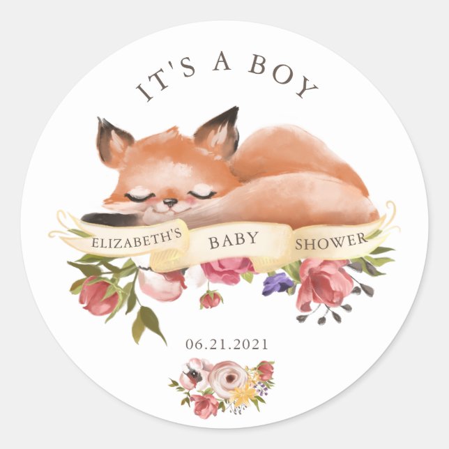 Cute Woodland Animaux Floral C'est un Sticker Garç (Devant)