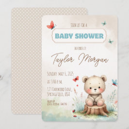 Cute Woodland Bear Baby Shower Invitation Einladung