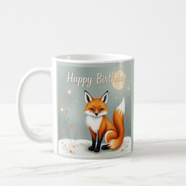 Cute Woodland Brown Fox Happy Birthday Kaffeetasse (Links)