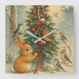 Cute woodland bunny Christmas cozy festive winter Quadratische Wanduhr