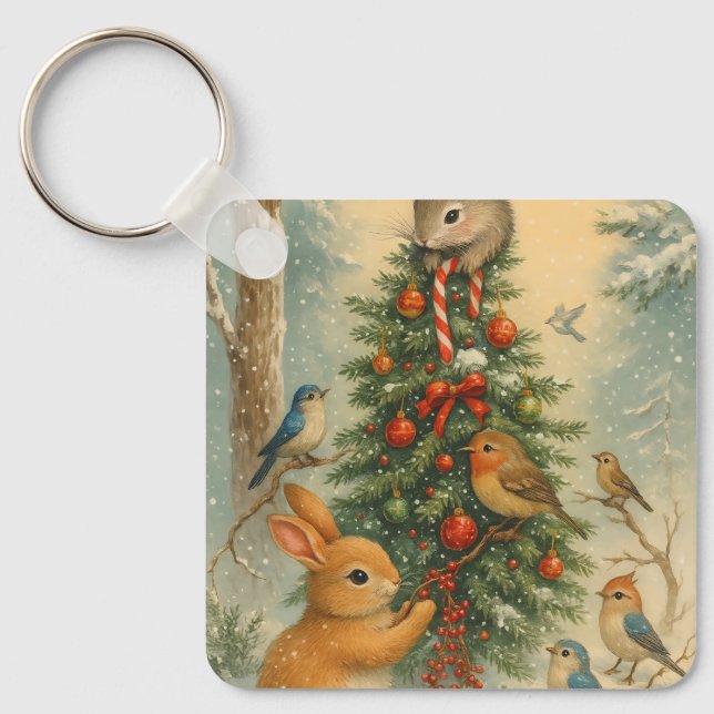 Cute woodland bunny christmas cozy festive winter  schlüsselanhänger (Vorderseite)