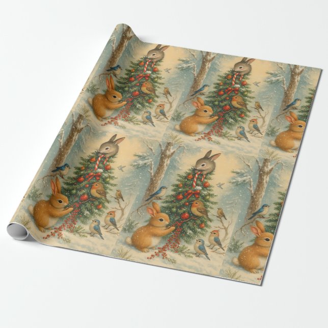 Cute woodland bunny christmas festive winter geschenkpapier (Ungerollt)