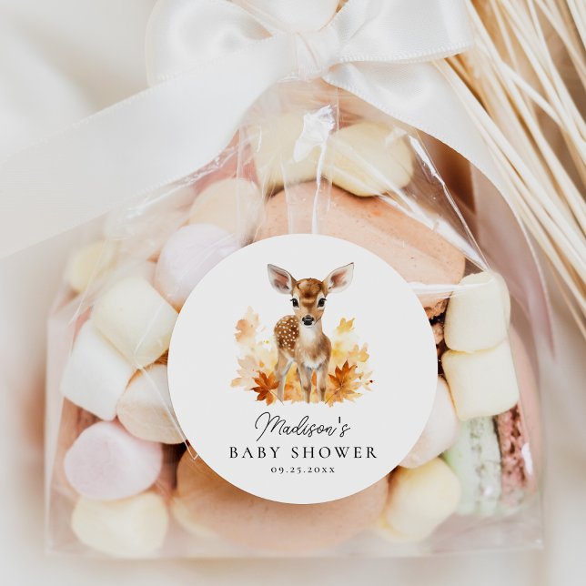 Cute Woodland Deer Fall Baby Shower Runder Aufkleber (Von Creator hochgeladen)