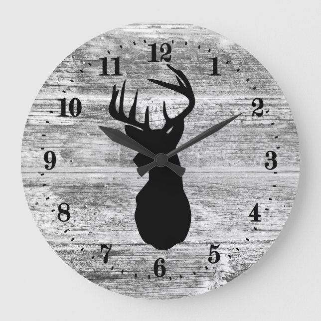 cute woodland deer head cabin große wanduhr (Vorderseite)