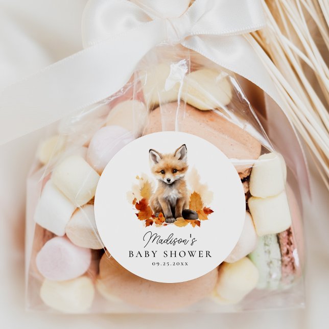 Cute Woodland Fox Fall Baby Shower Runder Aufkleber (Von Creator hochgeladen)