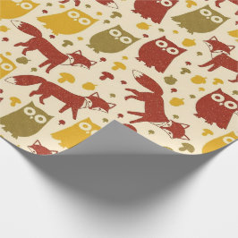 Cute Woodland Fox & Owl Pattern Geschenkpapier