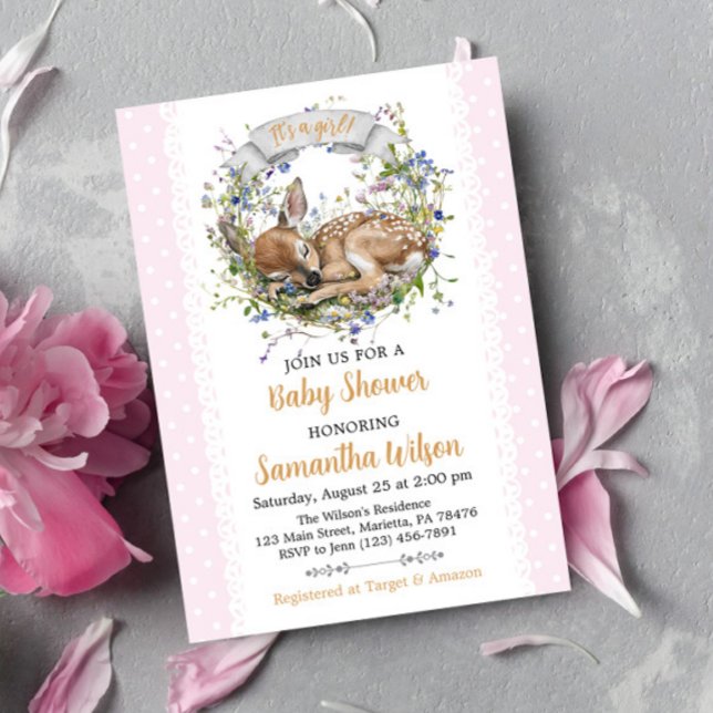 Cute Woodland Sleeping Doe Baby Shower Invitation (Créateur téléchargé)