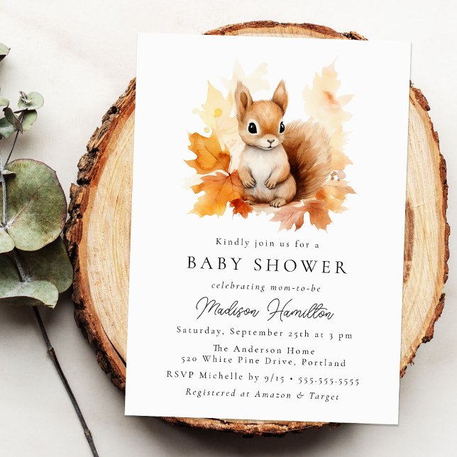 Cute Woodland Squirrel Fall Baby Shower Einladung (Von Creator hochgeladen)