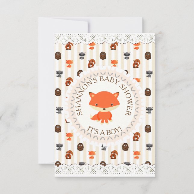 Cute Woodlands Animaux Fox Baby shower Invitation (Devant)
