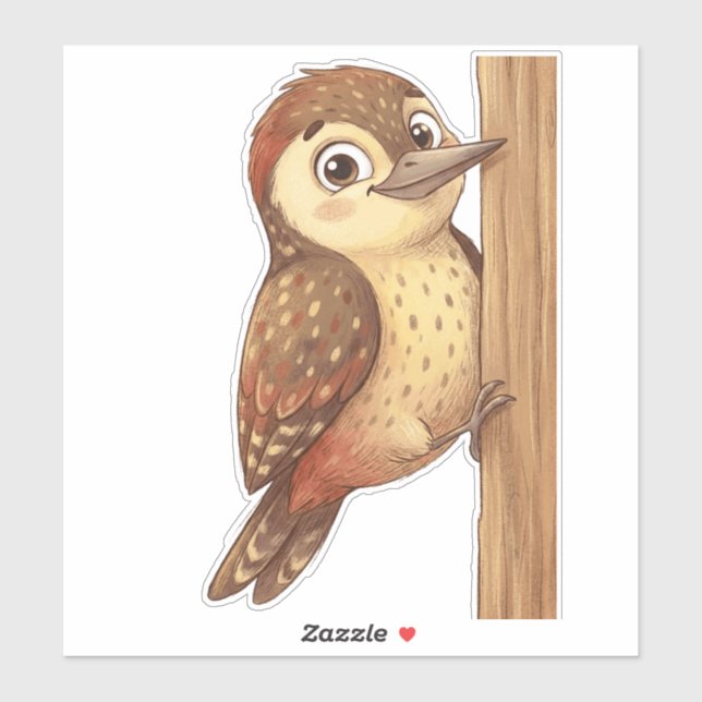 Cute Woodpecker Bird Sticker – Adorable Woodland A (Blatt)