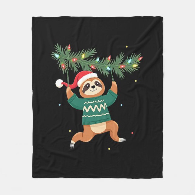 Cute Xmas Sloth Santa Hat Christmas Sloth - Tree L Fleecedecke (Vorderseite)