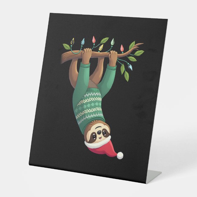 Cute Xmas Sloth Santa Hat Christmas Sloth - Tree L Sockelschild (Vorderseite)