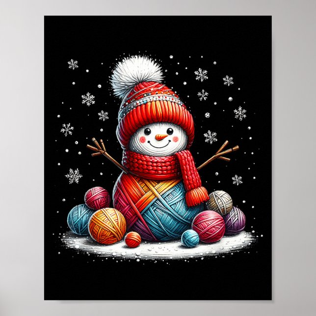 Cute Yarn Snowman Quilter Christmas Crochet Knitti Poster (Vorne)