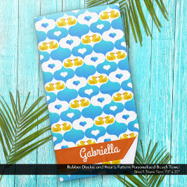 Cute Yellow Duck and Hearts Pattern Personalized Strandtuch