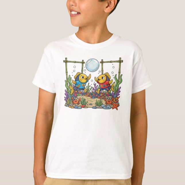 Cute Yellow Fish Playing Bubble Sports Ocean Kids  T-Shirt (Vorderseite)