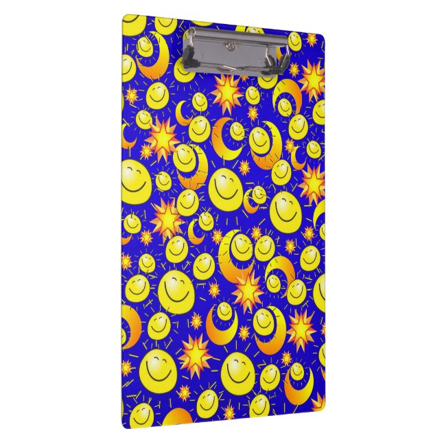 Cute Yellow Happy Faces & Stars Moon Clipboard  Klemmbrett (Rechts)
