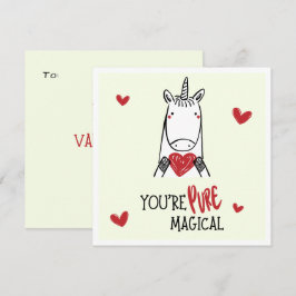 Cute Yellow Red Hearts Unicorn Kids Valentines Day Mitteilungskarte