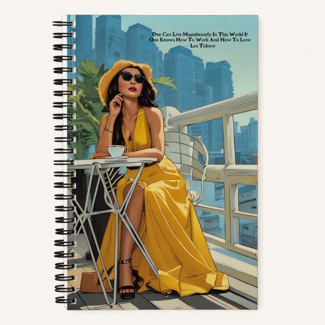 Cute Yellow Robe Café Leo Tolstoï Quote Journal (Recto)