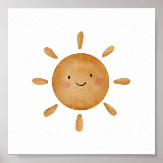Cute Yellow Sun With Smile Day Nursery Poster (Devant)