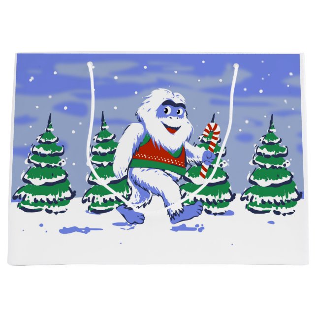Cute yeti christmas in forest große geschenktüte (Vorderseite)