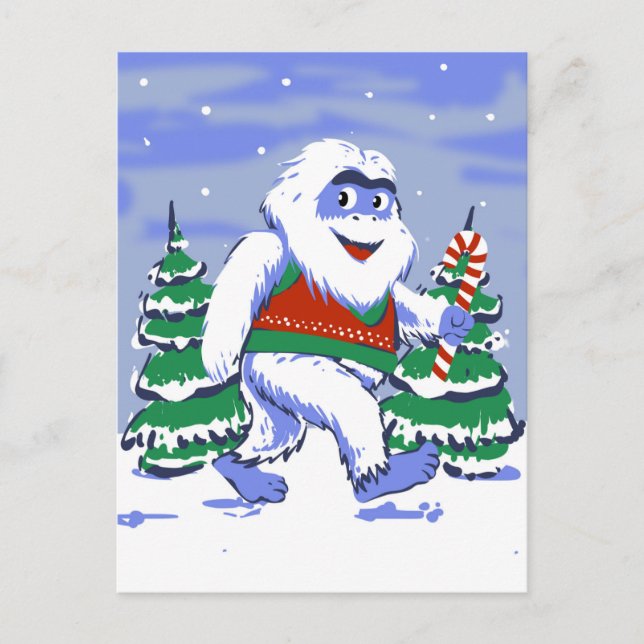 Cute yeti christmas in forest postkarte (Vorderseite)