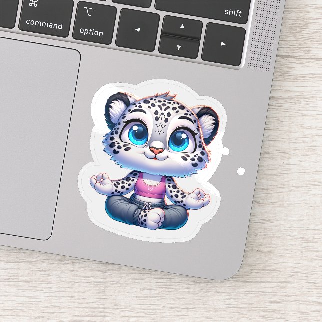 Cute Yoga Sport Anime Snow Leopard Stickers (Détail)