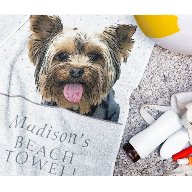 Cute Yorkie Dog Pet Animal Name Pattern Strandtuch (Cute yorkie beach towel that can be personalized with any name.)