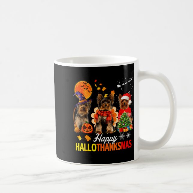 Cute Yorkie Happy Hallothanksmas Halloween Thanksg Kaffeetasse (Rechts)