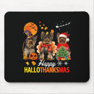 Cute Yorkie Happy Hallothanksmas Halloween Thanksg Mousepad