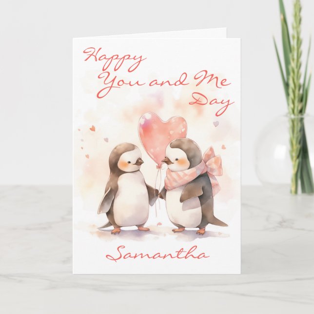 Cute You and Me Penguin Karte (Vorderseite)