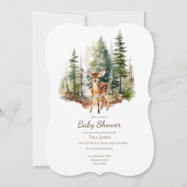 Cute Young Deer Baby Shower Invitation Einladung (Vorderseite)