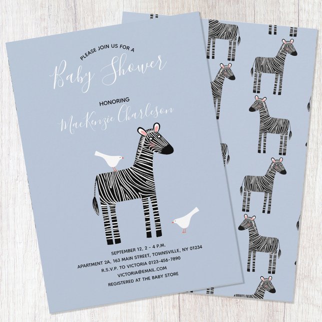 Cute Zebra Blue Baby shower Invitation (Créateur téléchargé)